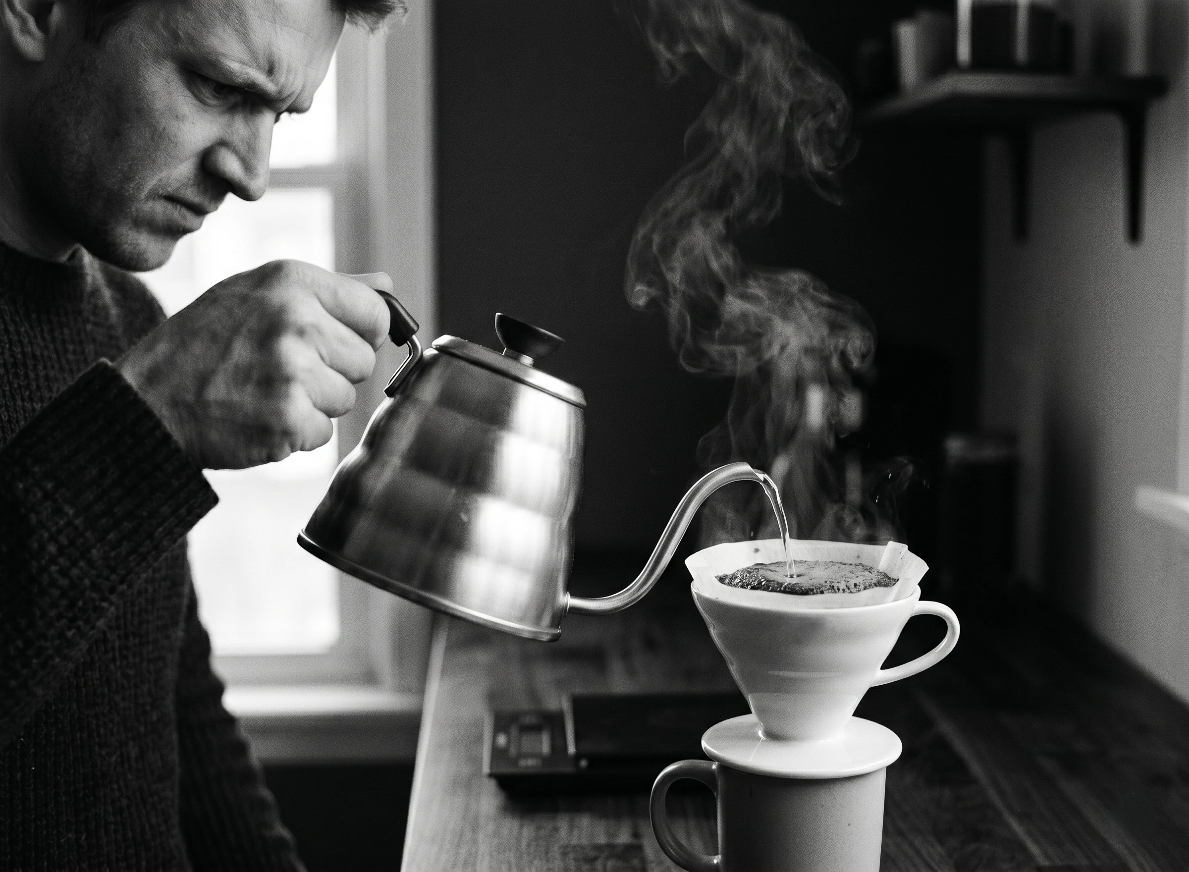Man brewing coffee manually