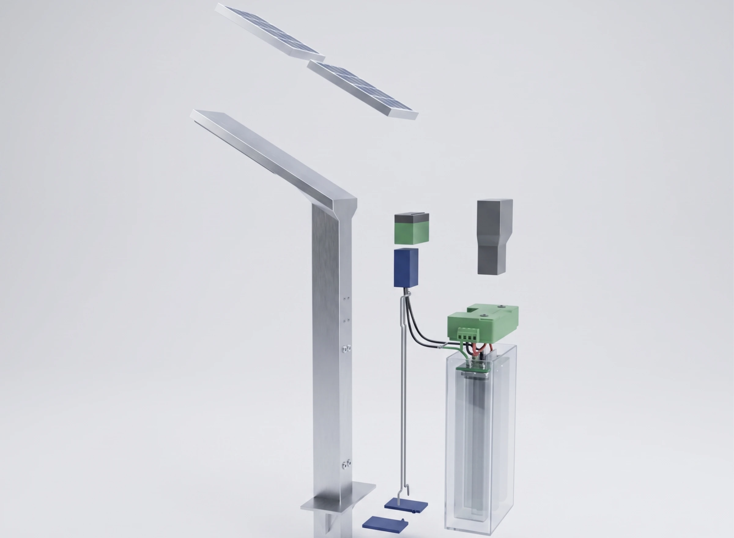 Exploded view of Greennex pole